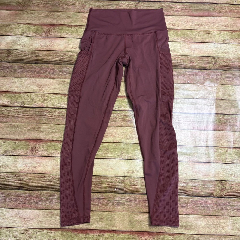 Aerie Chill Play Move Leggings Burgundy Mesh Pocket High Waist Medium